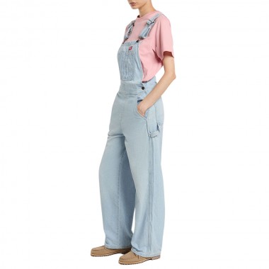 DICKIES LOOSE DENIM W BIB PANTS FOG BLUE