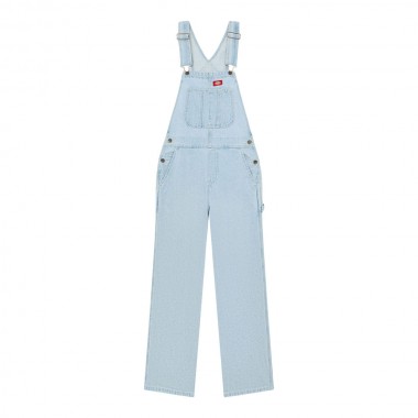 DICKIES LOOSE DENIM W BIB PANTS FOG BLUE