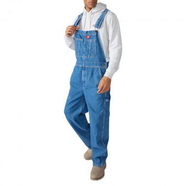 DICKIES LOOSE DENIM BIB PANTS CLASSIC BLUE