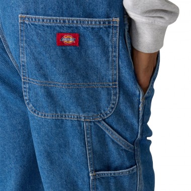 DICKIES LOOSE DENIM BIB PANTS CLASSIC BLUE
