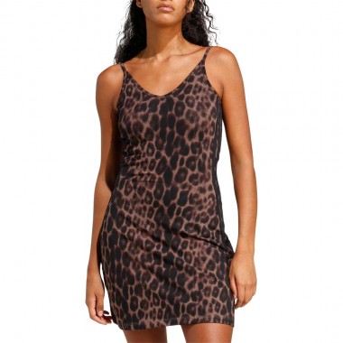 ADIDAS SEASONAL ESSENTIALS 3S LEOPARD PRINT DRESS MULTCO/EARSTR