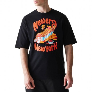 NEW ERA HOTDOG FOOD GRAPHIC OVERSIZED T-SHIRT BLACK