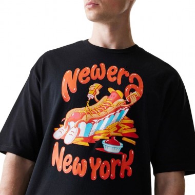 NEW ERA HOTDOG FOOD GRAPHIC OVERSIZED T-SHIRT BLACK