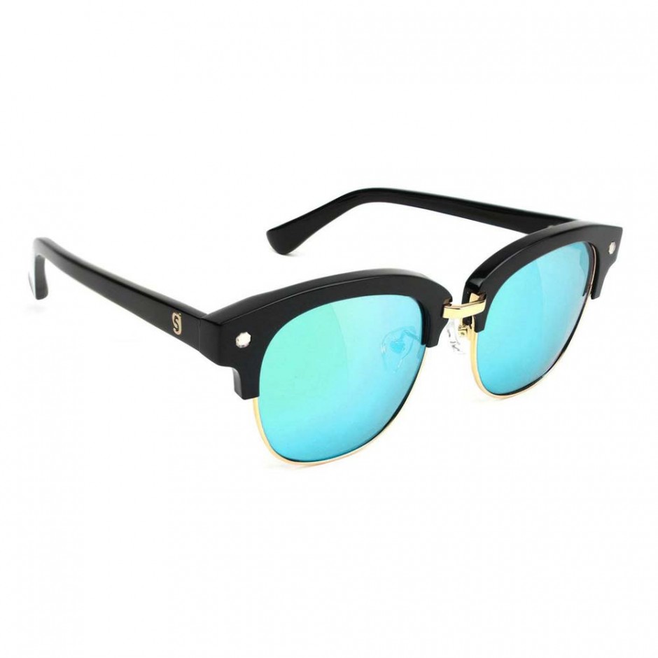 GLASSY CARRIE POLARIZED HIGH ROLLER SUNGLASSES BLACK/BLUE MIRROR