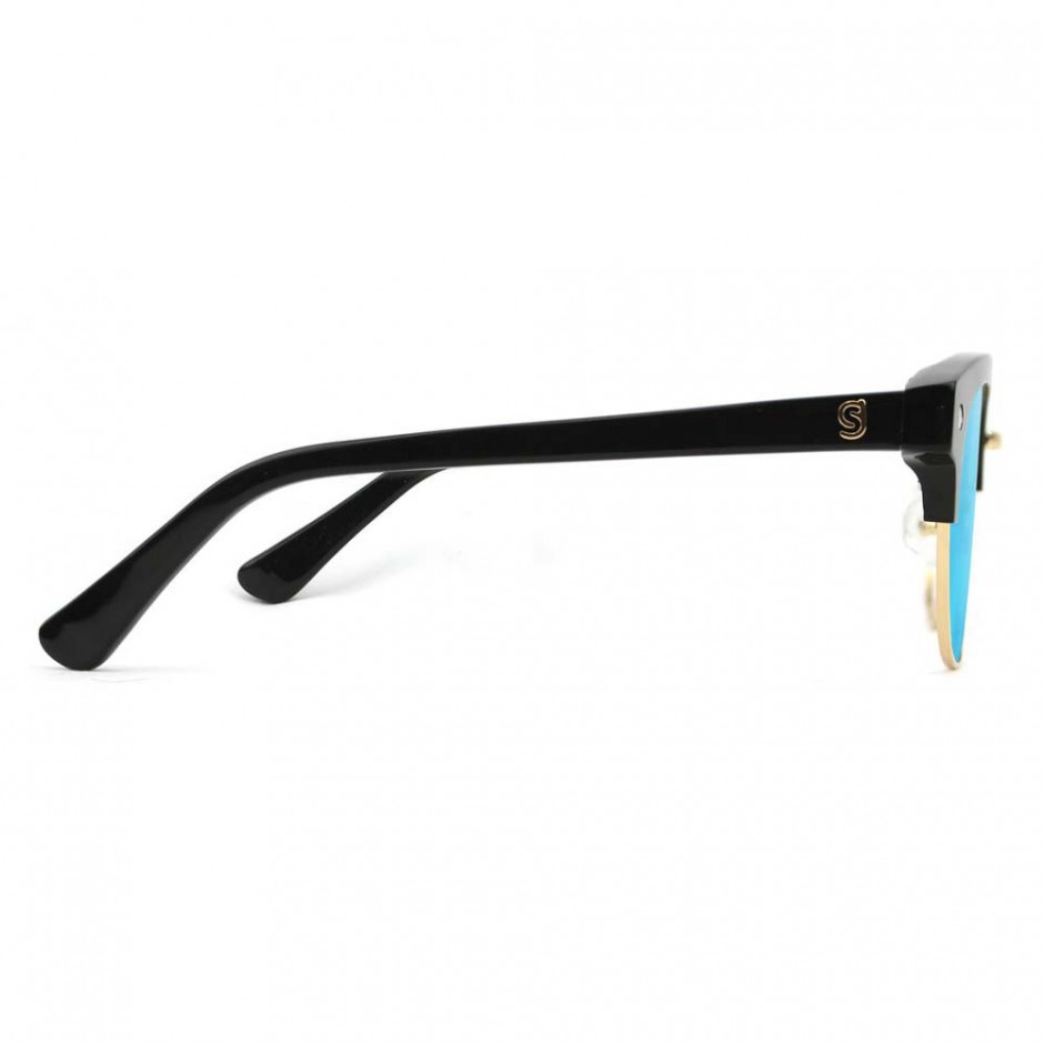 GLASSY CARRIE POLARIZED HIGH ROLLER SUNGLASSES BLACK/BLUE MIRROR