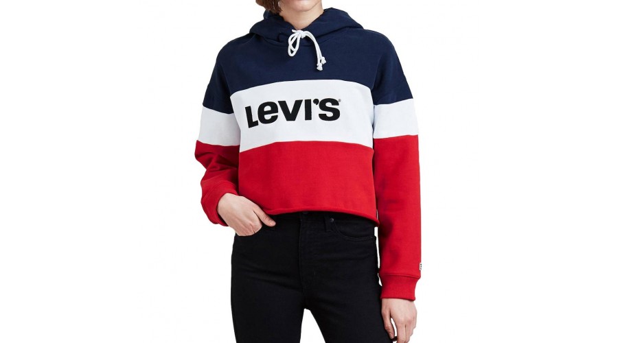 LEVIS RAW CUT CROPPED COLORBLOCK HOODIE PEACOAT WHITE
