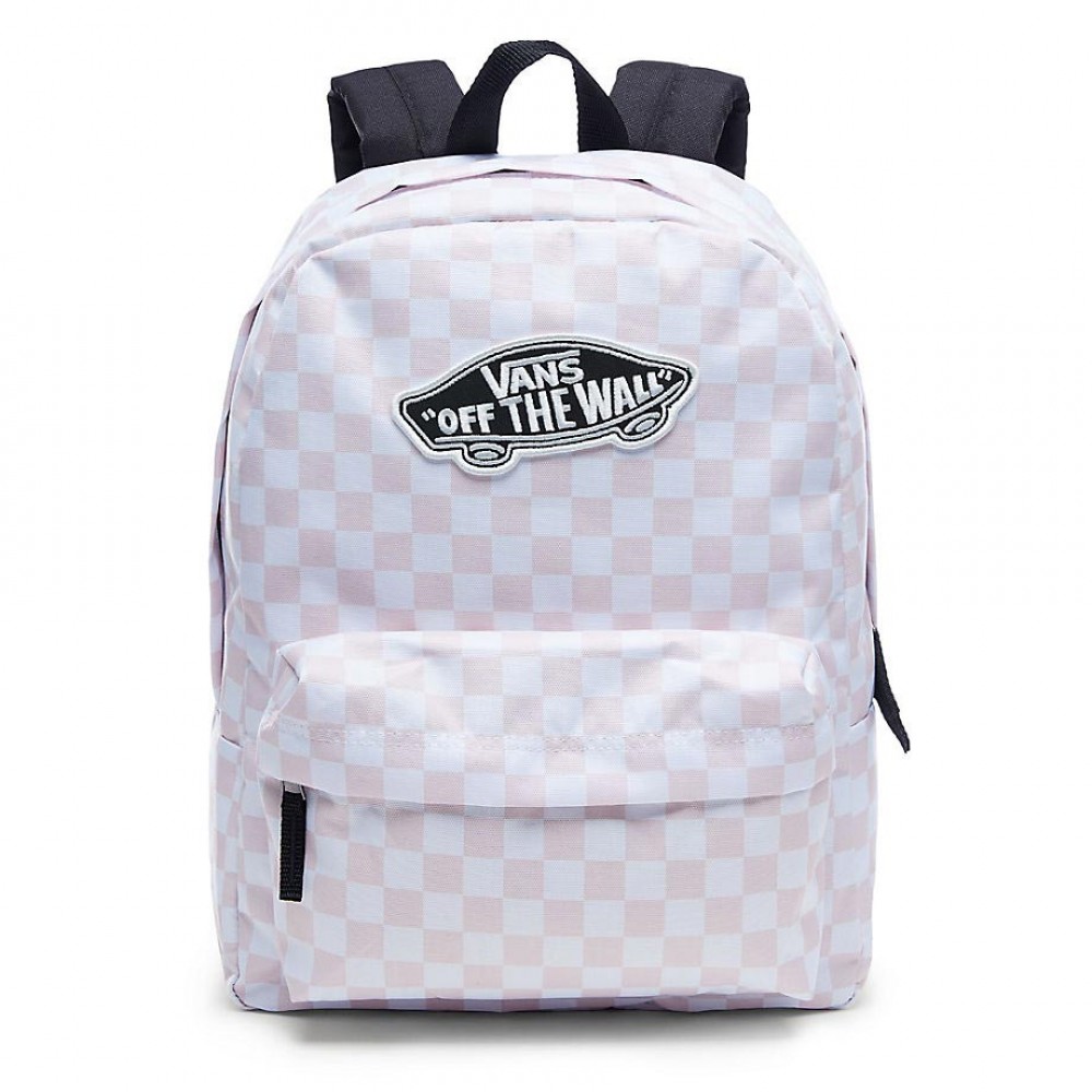 vans realm pink checkerboard backpack