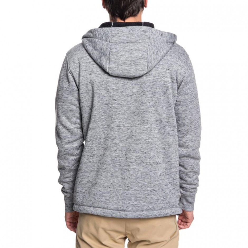 QUIKSILVER KUROW SHERPA BONDED ZIP HOODIE LT GREY HEATHER