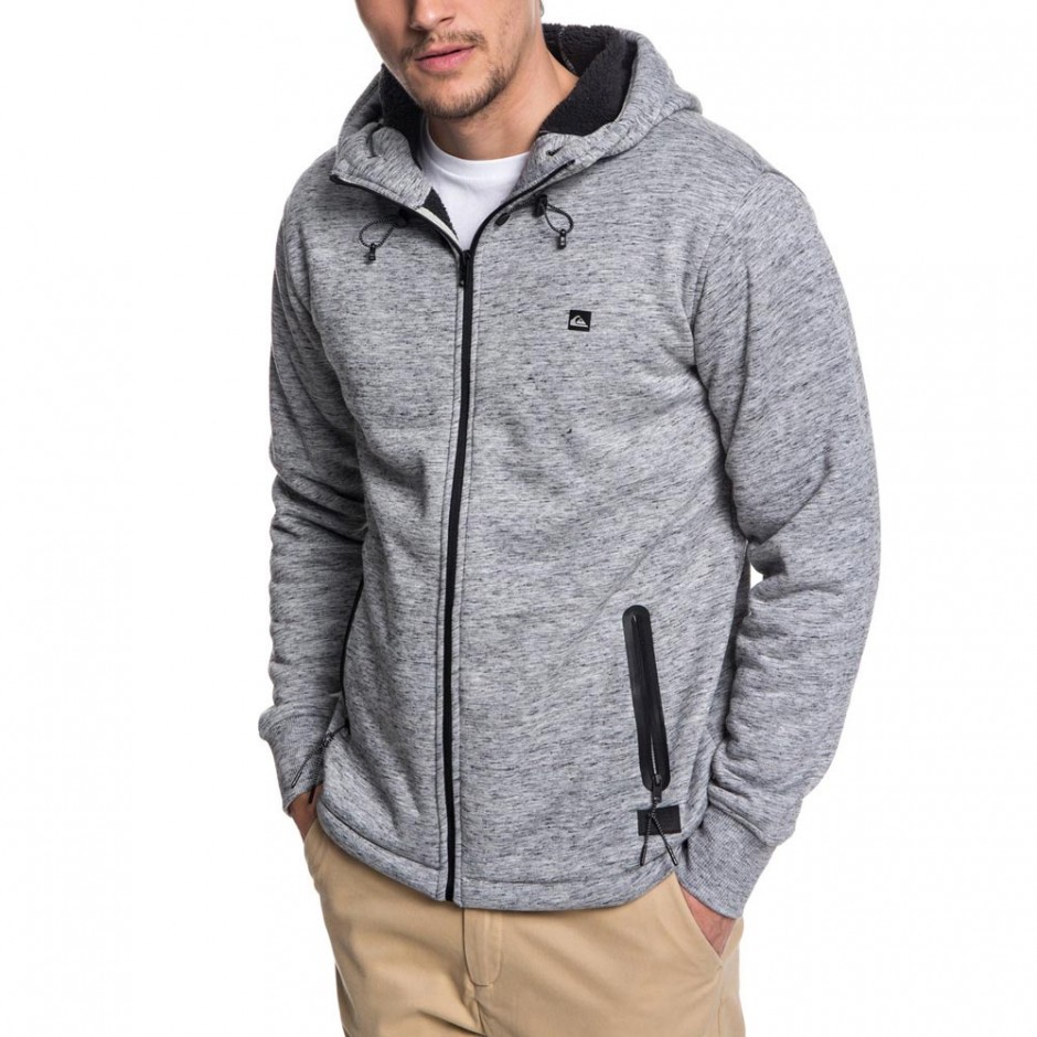 QUIKSILVER KUROW SHERPA BONDED ZIP HOODIE LT GREY HEATHER
