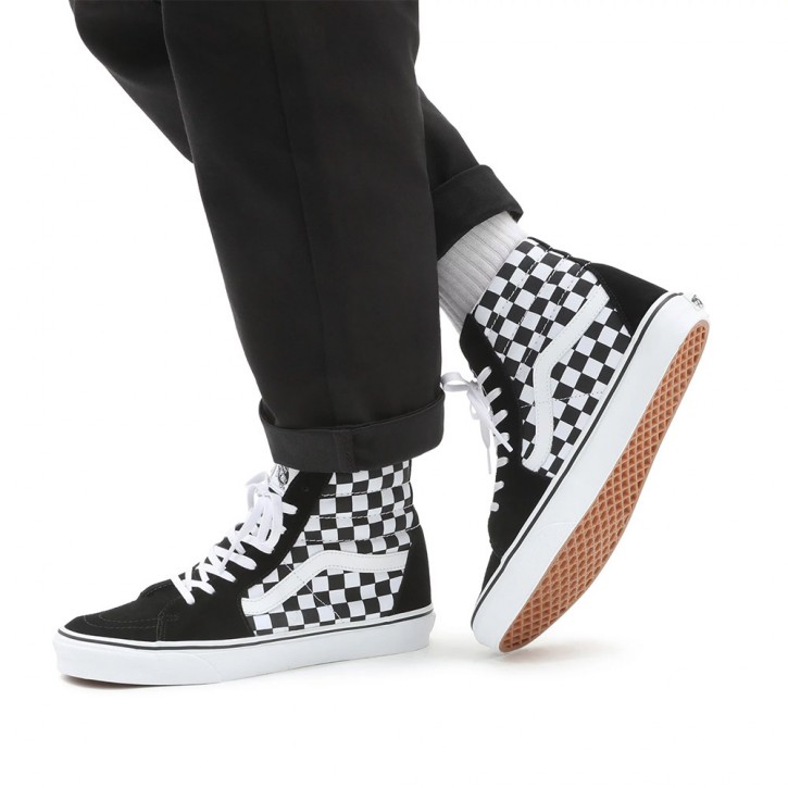 black checkered high top vans