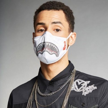 SPRAYGROUND WHITE TRINITY CRYSTAL SHARK FACE MASK