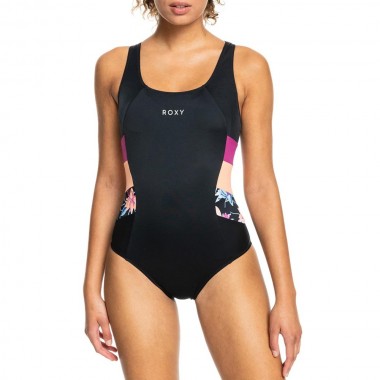 ROXY ACTIVE TECHN COLORBLOCK ONEPIECE ANTHRACITE FLORAL FLOW