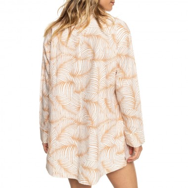 ROXY PRINTED EASY RELAX SHIRT DRESS TOAST PALM TREE