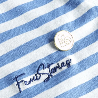 FEMI STORIES HIMA DRESS BLUE ECRU STRIPES
