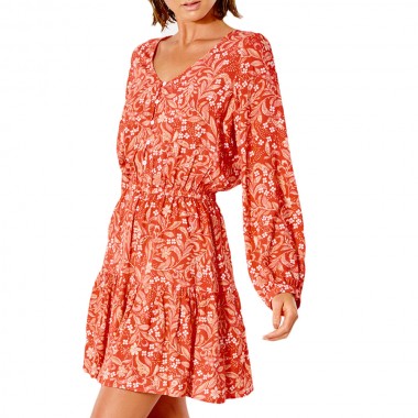 RIP CURL LUNAR TIDES LONGSLEEVE DRESS RED