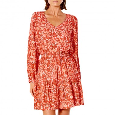 RIP CURL LUNAR TIDES LONGSLEEVE DRESS RED