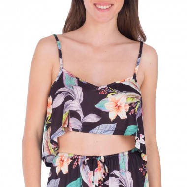 HURLEY FLORA V FRONT FLOUNCE TOP TANK FLORA BLACK