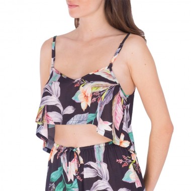 HURLEY FLORA V FRONT FLOUNCE TOP TANK FLORA BLACK