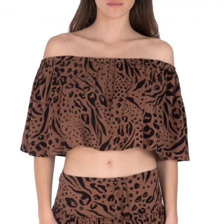 HURLEY OFF THE SHOULDER COVERUP TOP ANIMIX LATTE