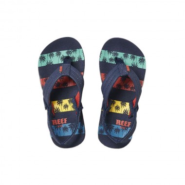 REEF LITTLE AHI K SANDALS NAVY PALMS STRIPERS