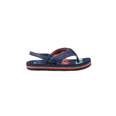REEF LITTLE AHI K SANDALS NAVY PALMS STRIPERS