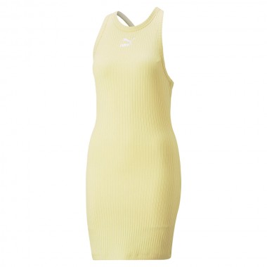PUMA CLASSICS RIBBED SLEEVELESS DRESS LIGHT STRAW