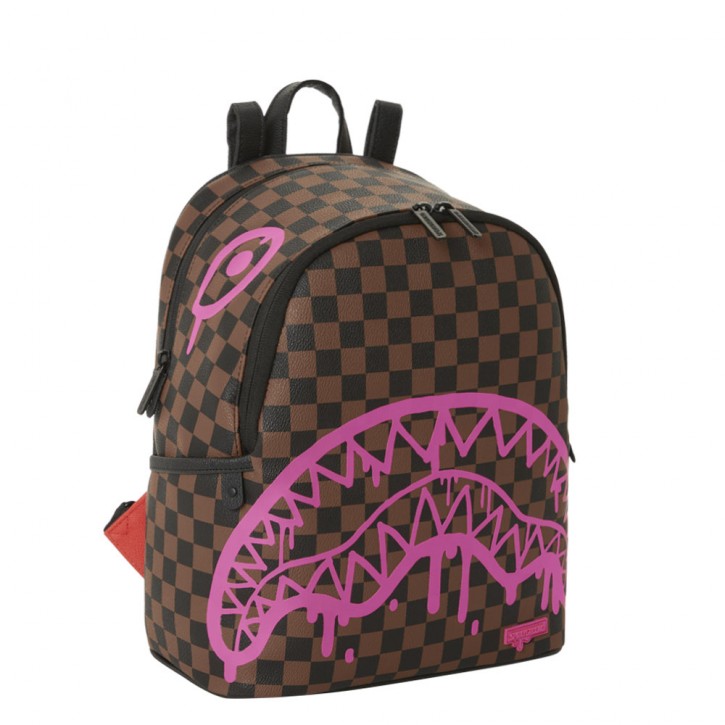 Sprayground Pink Drip Brown Check Savage Backpack