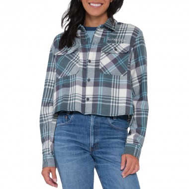 SALTY CREW GOLDEN AGE CROP FLANNEL SHIRT SAGE
